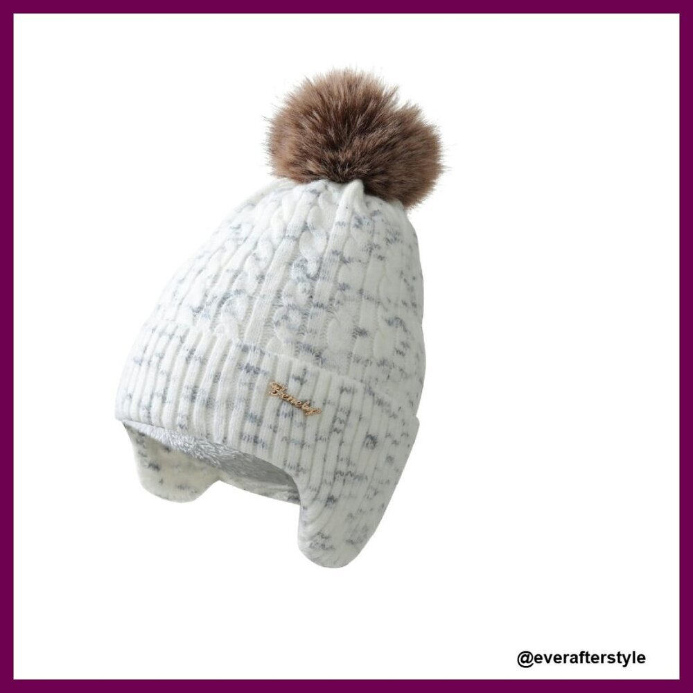 Chunky Knit Beanie Winter Hat with Pompom Earflap Design Cozy Warm